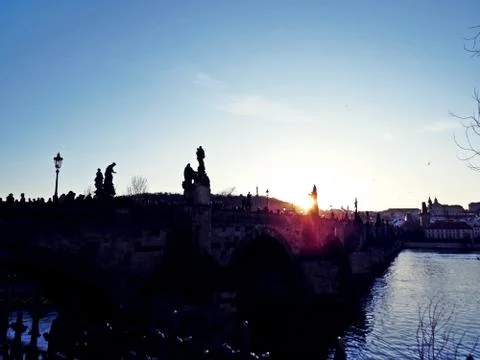Charles Bridge at Sunset Stock Photos
