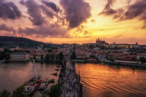 Charles bridge sunset view Stock Photos