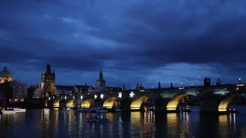 Charles Bridge under storm clouds Stock Footage 335920512