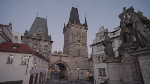 Charles Bridge View Toward the Lesser Town Bridge Tower Prague, Czech Republic Stock Footage 321103233