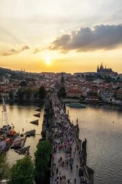 Charles bridge view from the tower Stock Photos