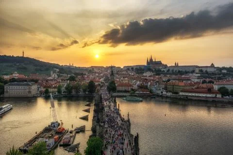 Charles bridge view from the tower Stock Photos