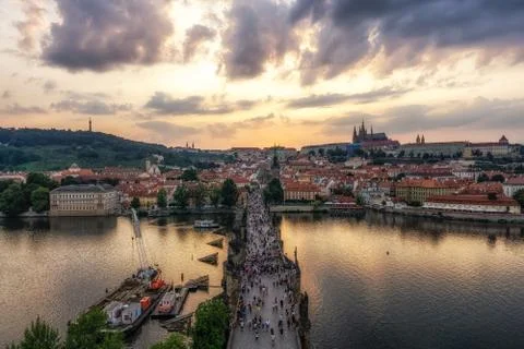 Charles bridge view from the tower Stock Photos
