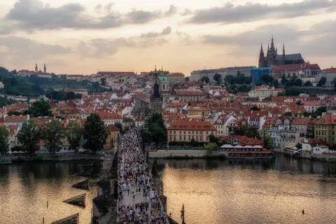 Charles bridge view from the tower Stock Photos