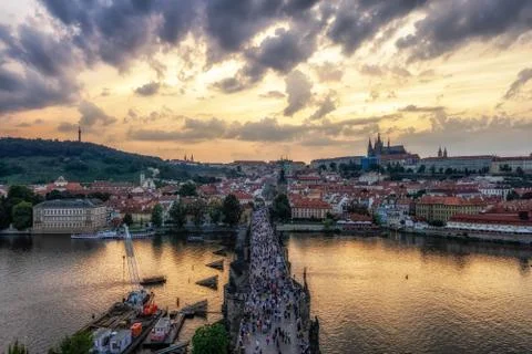 Charles bridge view from the tower Stock Photos