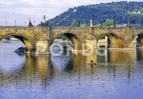 Charles bridge on vltava river in prague czech republic Stock Photos