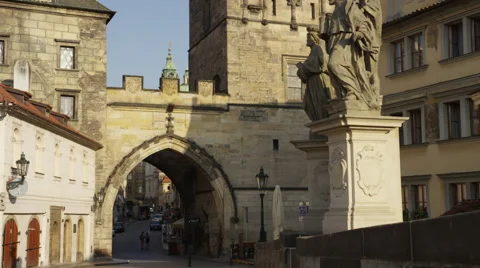 Charles Bridge West Tower - 4k - Slow motion Stock Footage 60659416