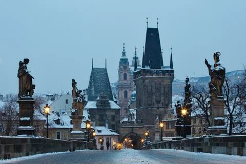 Charles bridge in winter Stock Photos