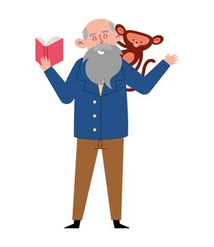 Charles darwin with a book and monkey Stock Illustration