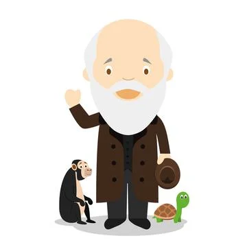 Charles Darwin cartoon character. Vector Illustration. Kids History Collectio 스톡 일러스트
