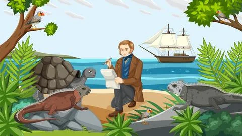 Charles Darwin Expedition to Galapagos Concept Stock Illustration