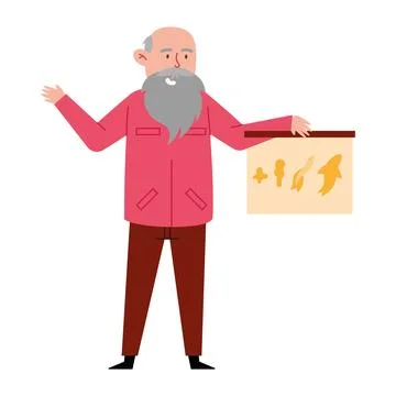 Charles darwin with galapagos island map Stock Illustration