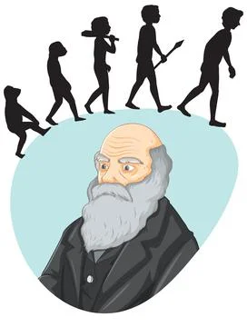 Charles Darwin with science of evolution Stock Illustration