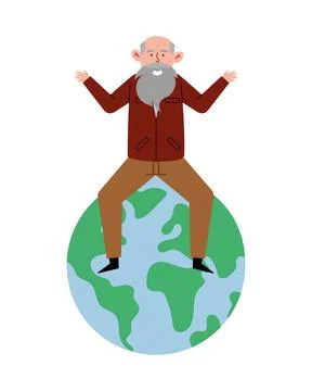 Charles darwin in top of the world Stock Illustration