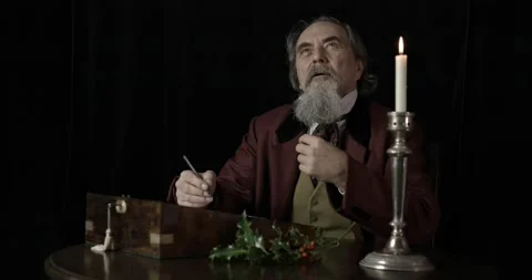 Charles Dickens vocalising ideas for A Christmas Carol #1(c-grd) Stock Footage