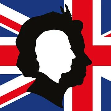 Charles III and Elizabeth II portraits silhouette Ilustración de archivo