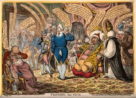 Charles James Fox, dangerously ill, visited by an entourage of interested f.. Stock Illustration