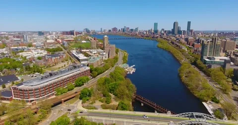 Charles River aerial view, Boston, MA, USA Stock Footage 345375807