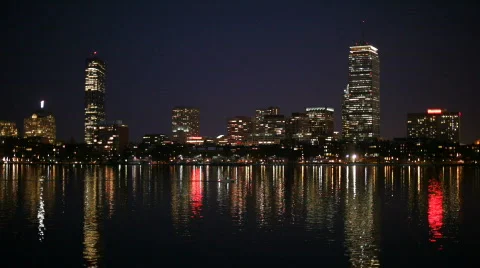 Charles river boston skyline night Stock Footage