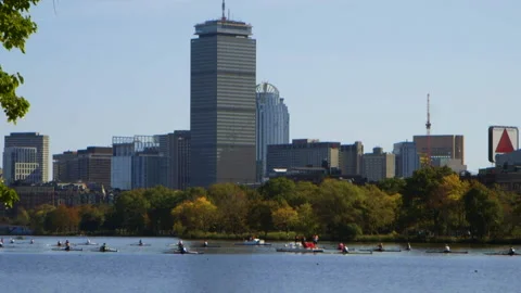 Charles River to the Prudential Building Stock Footage 143412459