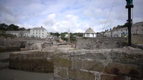 Charles town St Austell, Cornwall, England. Inner harbour with tall ships Stock Footage 134195630
