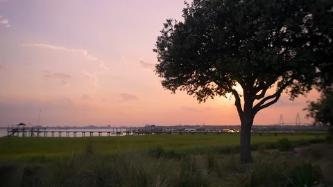 Charleston Bridge Sunset Stock Footage 124186373
