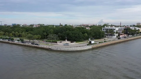 Charleston Downtown - Aerial View Of The Battery Downtown Charleston Stock Footage