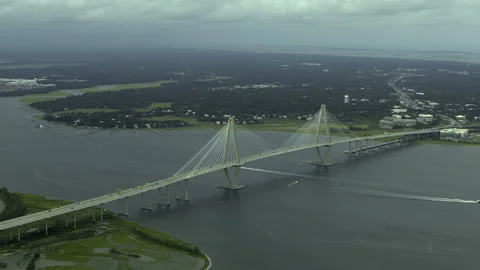 Charleston, SC Bridge, Ashley River Shot in Log Format 4K Stock Footage 145356459