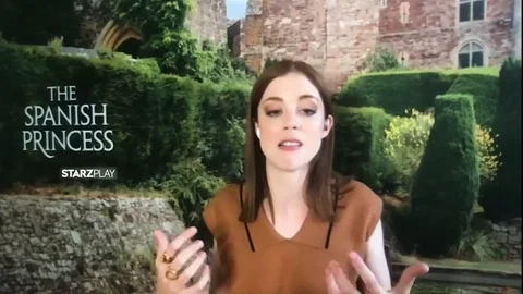 Charlotte Hope being interviewed for new TV show The Spanish Princess - 2020 Stock Footage 144624880