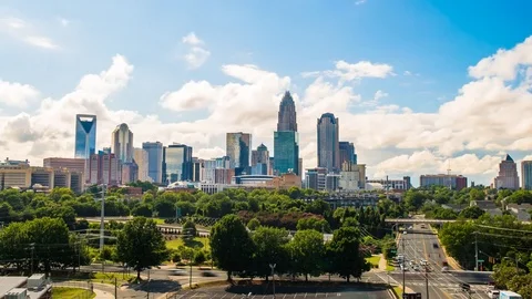 Charlotte skyline time lapse of clouds 4k 1080p Stock Footage 77586936