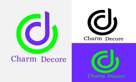 Charm Decore Logo Design Grid Template with Monogram C and D Letters 스톡 일러스트