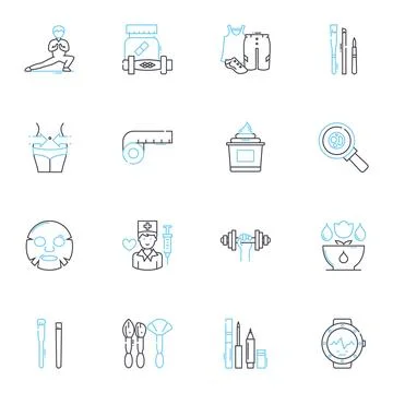 Charm linear icons set. Attractive, Alluring, Enchanting, Fascinating Stock Illustration