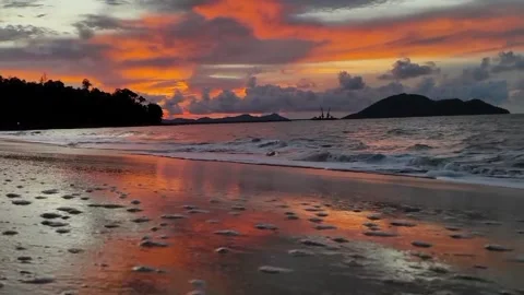 The charm of the sunset on the ocean beach in the afternoon Stock Footage 258559925