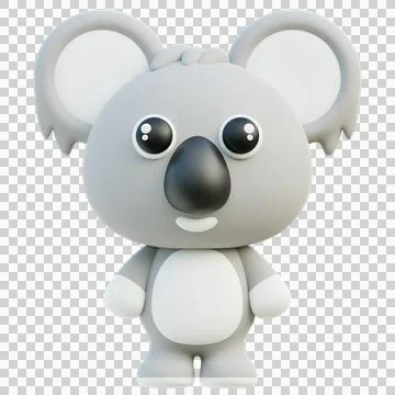 Charming 3D Koala Character with Grey Fur and Big Ears Stock Illustration