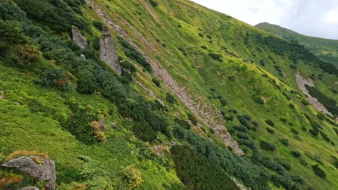 Charming aerial view going up by hill to the top of the mountain. Ukraine Stock-Footage 194398909