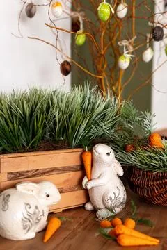 Charming and beautiful Spring Decor featuring a delightful Rabbit alongside Stock Photos