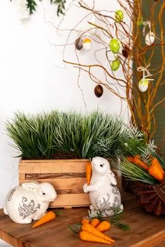 Charming and beautiful Spring Decor featuring a delightful Rabbit alongside Stock Photos