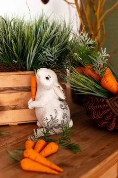 Charming and beautiful Spring Decor featuring a delightful Rabbit alongside Stock Photos