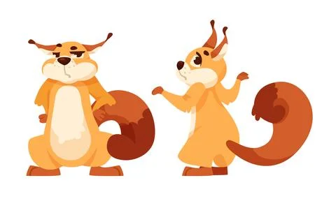 Charming and Cute Cartoon Squirrel Characters Displaying in Fun and Playful Stock Illustration