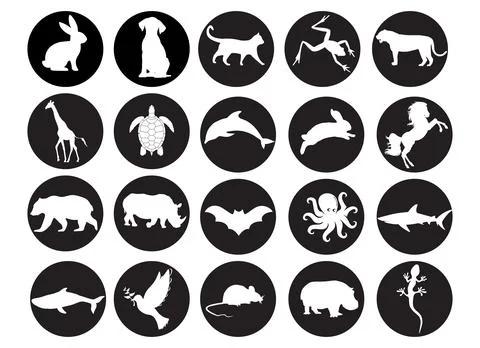 Charming Animals Outline Icon Cartoons: Perfect for Fun and Educational Projects Illustrazione stock