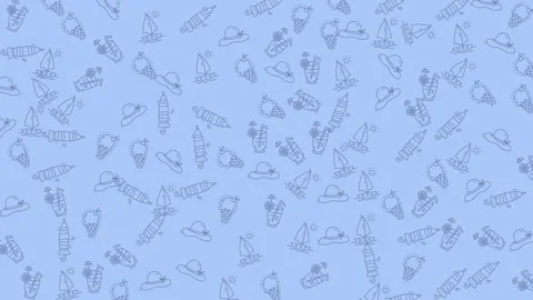 Charming animated summer elements seamless pattern light blue backdrop Stock Footage 333488553