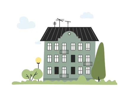 A charming apartment building with trees Ilustración de archivo