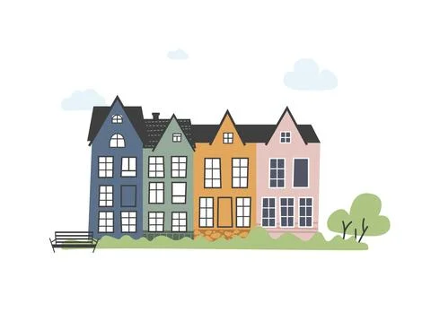 A charming apartment building with trees Stock Illustration