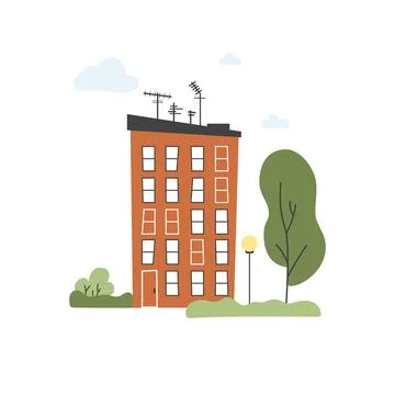A charming apartment building with trees Stock Illustration