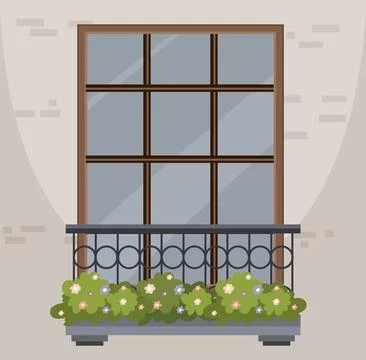 Charming Balcony with Flower Box Ilustración de archivo