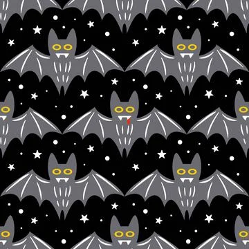 This charming bat pattern on a solid black background is perfect for Hallowee 스톡 일러스트