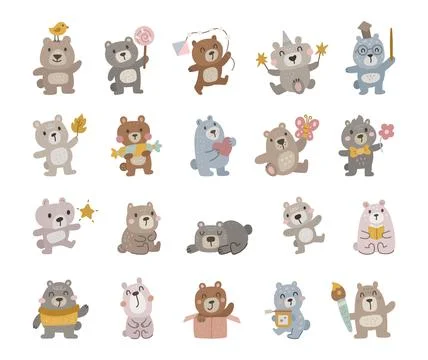 Charming bear character set Stock Illustration