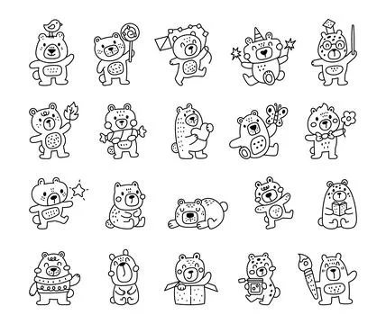 Charming bear character set Stock Illustration