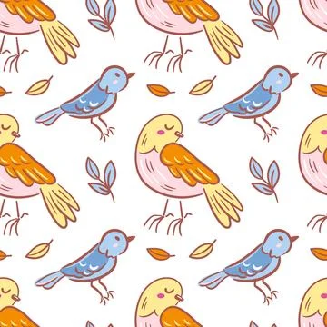 Charming birds adorn this seamless pattern in a playful sketch style, bringin Stock Illustration