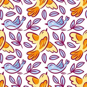 Charming birds adorn this seamless pattern in a playful sketch, bringing a Stock Illustration